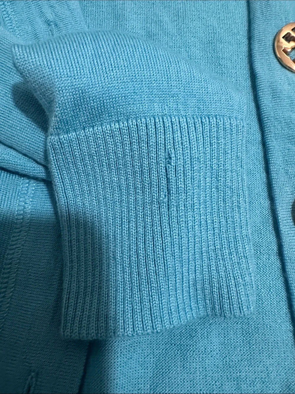 Tory Burch Turquoise Blue Button-Front Merino Wool Cardigan